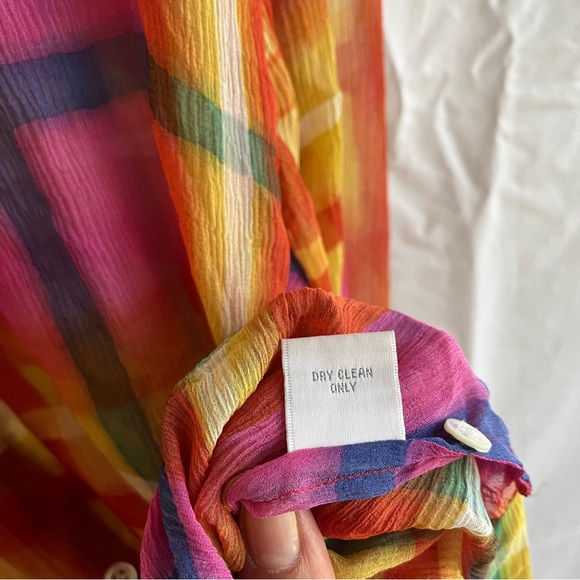 Go Silk button front shirt 100% silk, plaid, colorful size: M/L(see description) - Picture 8 of 10